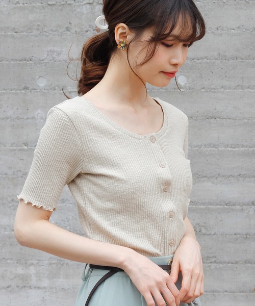 Crisp(クリスプ)の「2wayスラブリブTシャツ(Tシャツ/カットソー・レディース・ベージュ/ミント/アイボリー・FREE)」の4枚目の写真