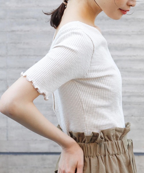 Crisp(クリスプ)の「2wayスラブリブTシャツ(Tシャツ/カットソー・レディース・ベージュ/ミント/アイボリー・FREE)」の7枚目の写真