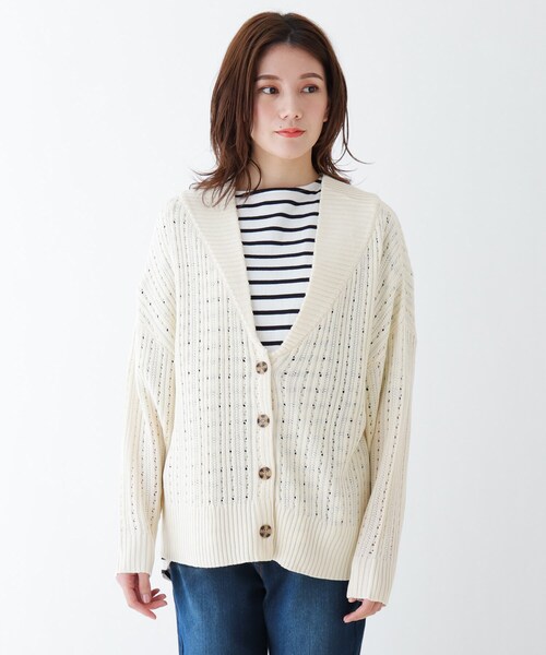 SHOO・LA・RUE（シューラルー）の「◆透かし柄セーラーカラー風ニットボレロカーディガン（カーディガン/ボレロ・レディース・ベージュ/ネイビー/オフホワイト・02/03/04）」の7枚目の写真