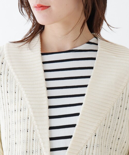 SHOO・LA・RUE（シューラルー）の「◆透かし柄セーラーカラー風ニットボレロカーディガン（カーディガン/ボレロ・レディース・ベージュ/ネイビー/オフホワイト・02/03/04）」の4枚目の写真