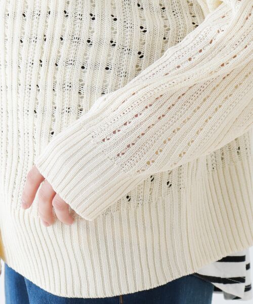 SHOO・LA・RUE（シューラルー）の「◆透かし柄セーラーカラー風ニットボレロカーディガン（カーディガン/ボレロ・レディース・ベージュ/ネイビー/オフホワイト・02/03/04）」の5枚目の写真