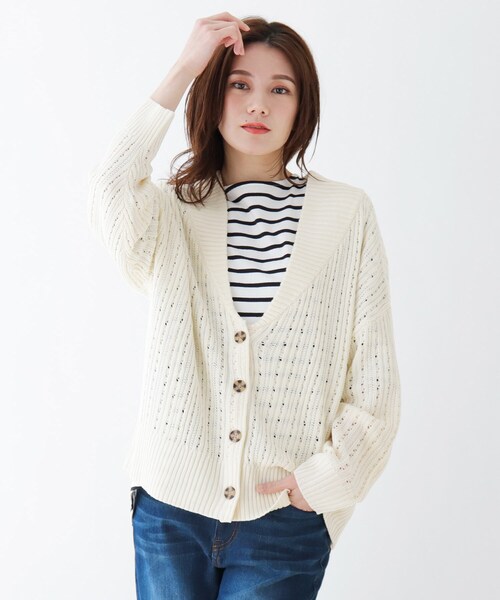 SHOO・LA・RUE（シューラルー）の「◆透かし柄セーラーカラー風ニットボレロカーディガン（カーディガン/ボレロ・レディース・ベージュ/ネイビー/オフホワイト・02/03/04）」の6枚目の写真