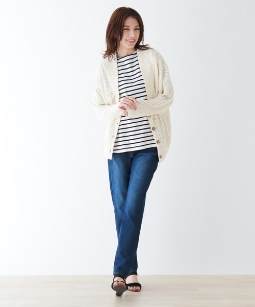 SHOO・LA・RUE（シューラルー）の「◆透かし柄セーラーカラー風ニットボレロカーディガン（カーディガン/ボレロ・レディース・ベージュ/ネイビー/オフホワイト・02/03/04）」の12枚目の写真