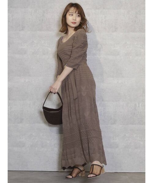 dazzlin（ダズリン）の「クロシェ切替マーメイドワンピース（ワンピース・レディース・ブラウン/オフホワイト/オレンジ/ブルー・FREE）」の6枚目の写真