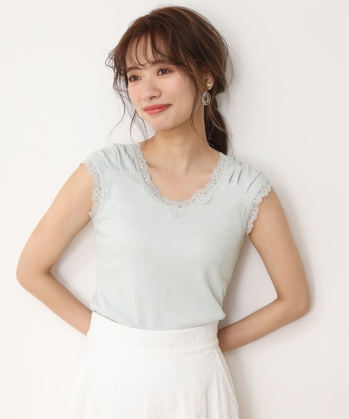 one after another NICE CLAUP（ワンアフターアナザーナイスクラップ）の「レースギャザータンクトップ（タンクトップ・レディース・オフホワイト/ブラック/ベージュ/ミント・FREE）」の5枚目の写真