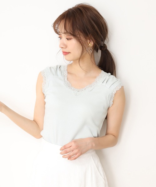 one after another NICE CLAUP（ワンアフターアナザーナイスクラップ）の「レースギャザータンクトップ（タンクトップ・レディース・オフホワイト/ブラック/ベージュ/ミント・FREE）」の8枚目の写真