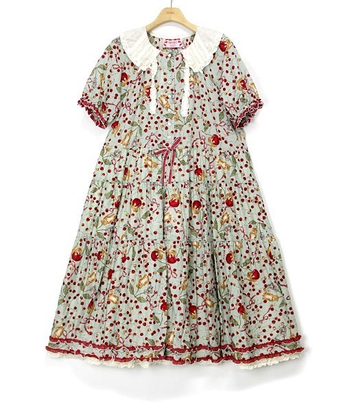 PINK HOUSE（ピンクハウス）の「キャットチェリードロップ柄ミディワンピース（ワンピース・レディース・ピンク/ミント/キナリ・フリー）」の17枚目の写真