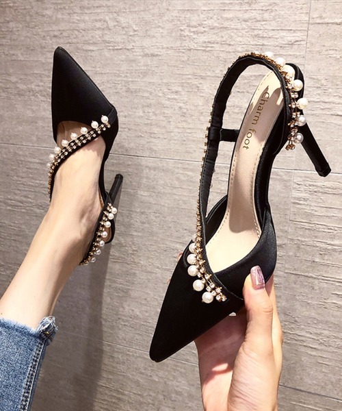 【Jasmine】パールストーンハイヒールパンプス ヒール9cm (SS)（パンプス）