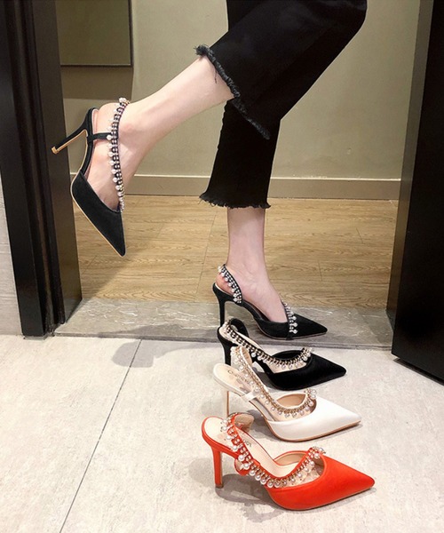 【Jasmine】パールストーンハイヒールパンプス ヒール9cm (SS)（パンプス）