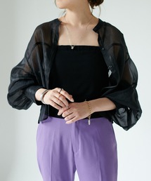 DISCOAT | ショート丈シアーバンドカラーシャツ(シャツ/ブラウス)