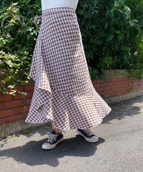 at12:03（アットイチニーゼロサン）の「ギンガムチェックラップスカート（スカート・レディース・ブラック/ブラウン/ブルー・FREE）」の18枚目の写真