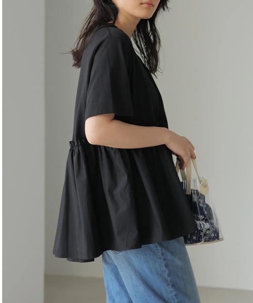 異素材ギャザー半袖カットプルオーバー トップス Holic アメリカンホリック のファッション American American Tシャツ カットソー セール