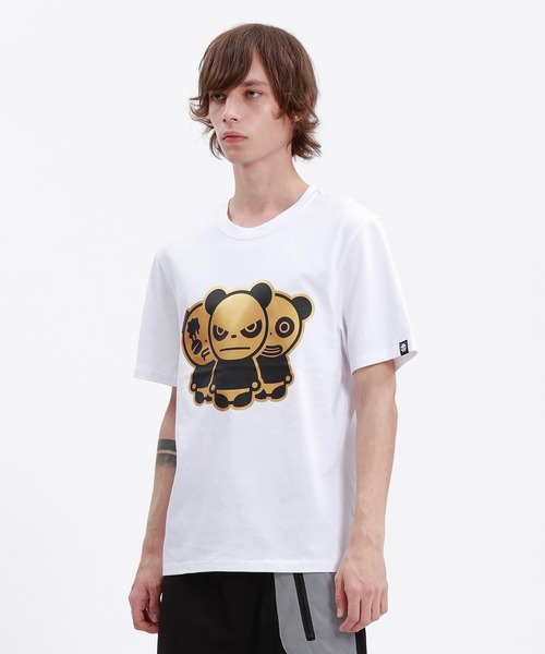 HIPANDA(ハイパンダ)の「HIPANDA ハイパンダ メンズ 3匹モチーフ ゴールドプリント 半袖Tシャツ(Tシャツ/カットソー・メンズ・ホワイト/ブラック・SMALL/XX-LARGE/LARGE/X-LARGE/MEDIUM)」の3枚目の写真
