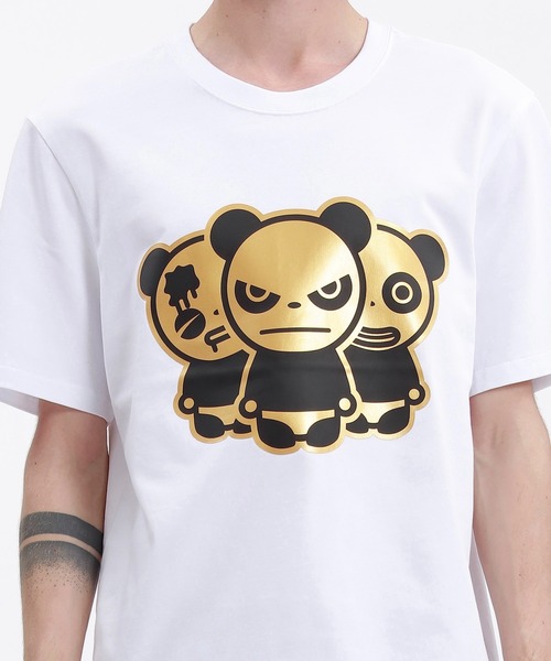 HIPANDA(ハイパンダ)の「HIPANDA ハイパンダ メンズ 3匹モチーフ ゴールドプリント 半袖Tシャツ(Tシャツ/カットソー・メンズ・ホワイト/ブラック・SMALL/XX-LARGE/LARGE/X-LARGE/MEDIUM)」の5枚目の写真