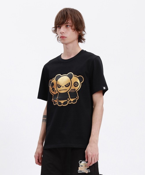 HIPANDA(ハイパンダ)の「HIPANDA ハイパンダ メンズ 3匹モチーフ ゴールドプリント 半袖Tシャツ(Tシャツ/カットソー・メンズ・ホワイト/ブラック・SMALL/XX-LARGE/LARGE/X-LARGE/MEDIUM)」の6枚目の写真