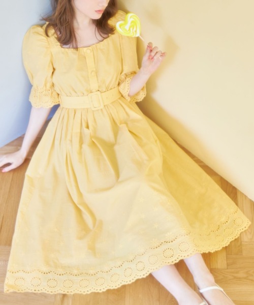 ベルト付きスカラップフラワーカットワークレース刺繍コットンワンピース ワンピース ワンピース Tocco ワンピース ドレス Closet トッコ クローゼット のファッション