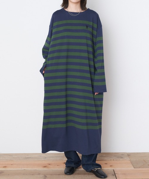 U.S. POLO ASSN.（ユーエスポロアッスン）の「U.S. POLO ASSN. /ユーエスポロアッスン 別注 ワンポイント刺繍ロゴ パネルボーダー長袖ワンピース（ワンピース・レディース・ネイビー/ブラック/ベージュ/ブラウン・FREE）」の16枚目の写真