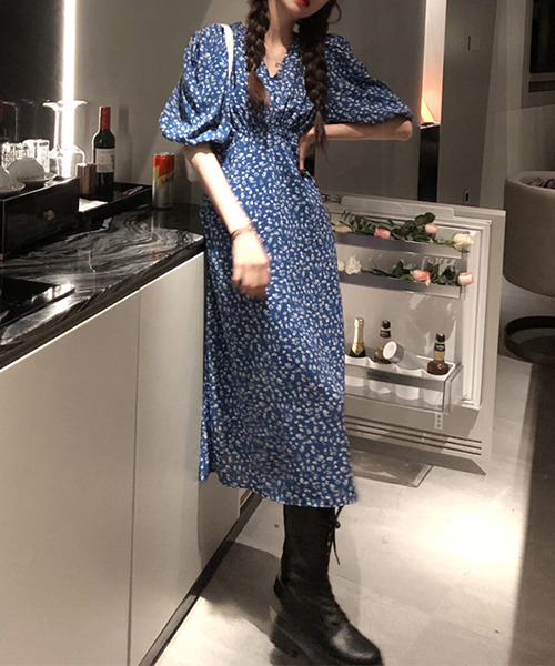 c.u.l(シーユーエル)の「【c.u.l:w】花柄パフスリーブワンピース culw68(ワンピース・レディース・ブラック/ブルー・FREE)」の15枚目の写真