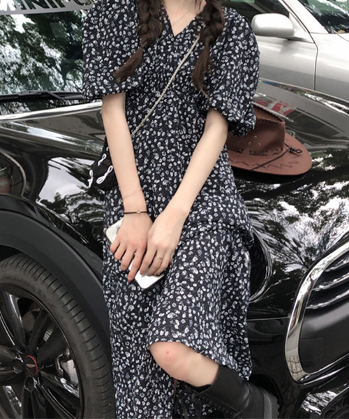 c.u.l:w】花柄パフスリーブワンピース culw68（ワンピース