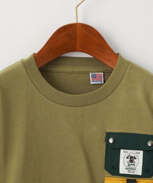 grn(ジーアールエヌ)の「【別注】TJ EX<grn outdoor(ジーアールエヌ アウトドア)>ポケットTシャツ M-L(Tシャツ/カットソー・キッズ・オリーブ/ホワイト・M(140-150)/L(150-160))」の3枚目の写真