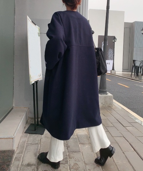 ブラック ノーカラーコート オーバーサイズ セール】オーバーサイズノーカラーコート（ノーカラーコート