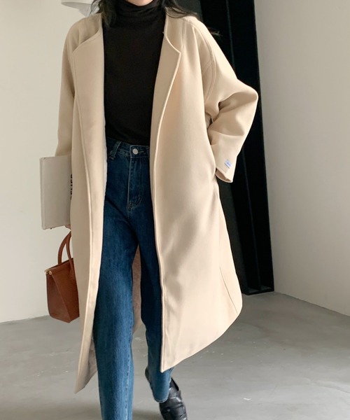 【超美品】春秋コート グレー ノーカラー コート sakishimatokyo ノーカラーコート コート ボリュームノーカラー