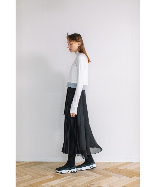 AULA AILA（アウラアイラ）の「プリーツミックスツイルスカート（スカート・レディース・ブラック/カーキ/アイボリー・1/0）」の15枚目の写真