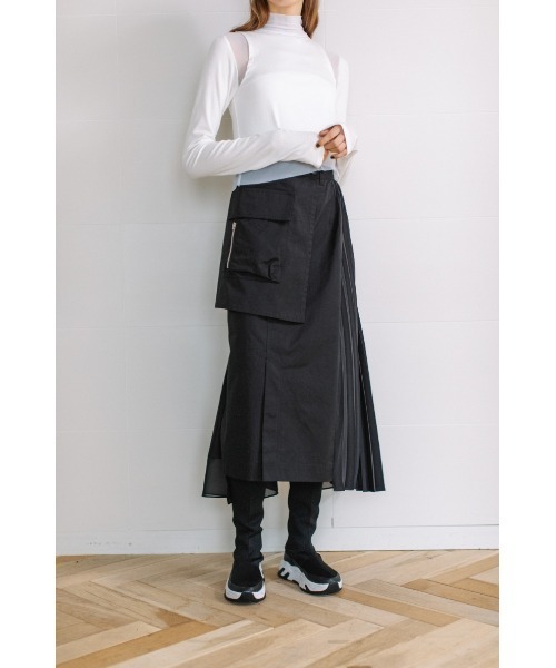 AULA AILA（アウラアイラ）の「プリーツミックスツイルスカート（スカート・レディース・ブラック/カーキ/アイボリー・1/0）」の20枚目の写真