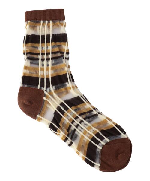 coen（コーエン）の「シアーチェックソックス（ソックス/靴下・レディース・ライトブルー/ブラック/ブラウン・FREE）」の2枚目の写真