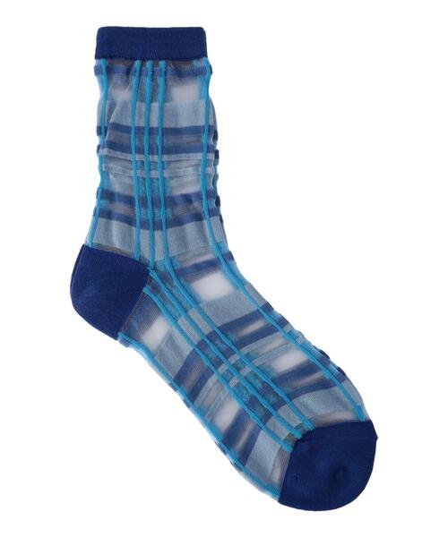 coen（コーエン）の「シアーチェックソックス（ソックス/靴下・レディース・ライトブルー/ブラック/ブラウン・FREE）」の3枚目の写真