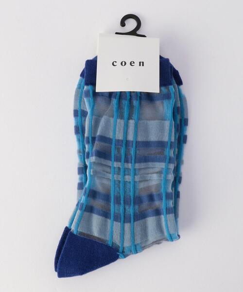 coen（コーエン）の「シアーチェックソックス（ソックス/靴下・レディース・ライトブルー/ブラック/ブラウン・FREE）」の7枚目の写真