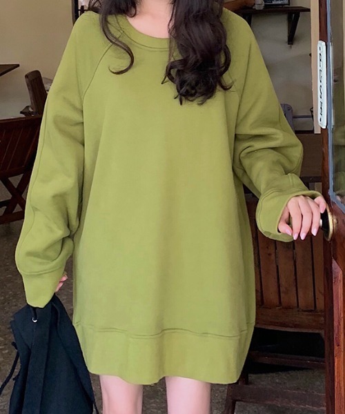 Diosfront（ディオスフロント）の「オーバーサイズ裏起毛トレーナー（スウェット・レディース・グリーン/ブルー/イエロー/ピンク・FREE）」の2枚目の写真
