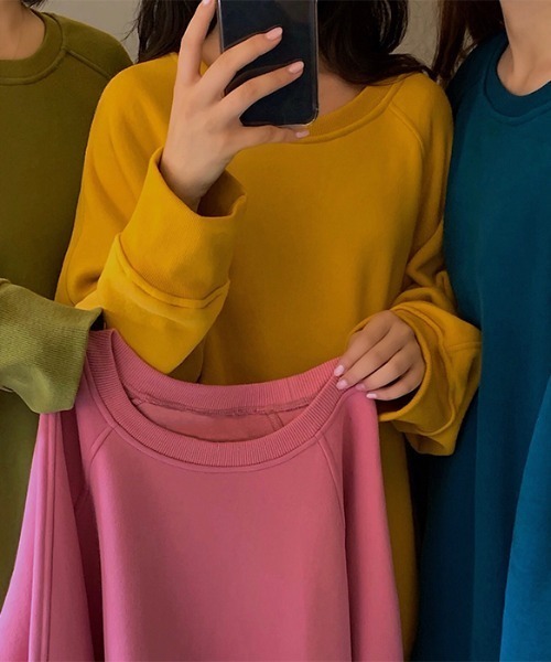 Diosfront（ディオスフロント）の「オーバーサイズ裏起毛トレーナー（スウェット・レディース・グリーン/ブルー/イエロー/ピンク・FREE）」の10枚目の写真