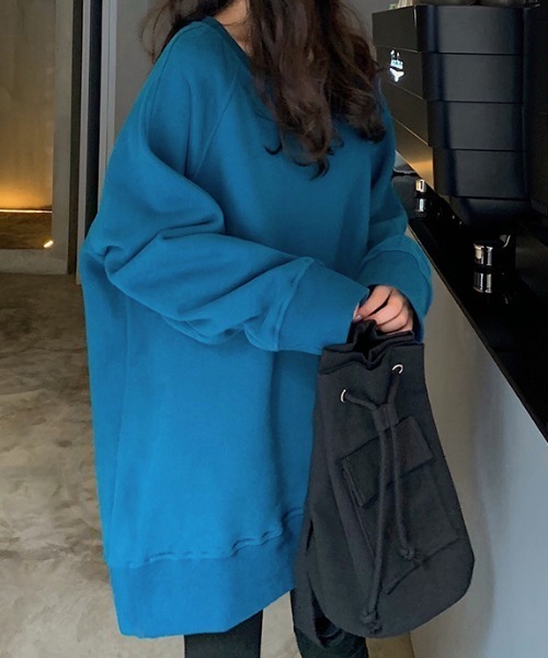 Diosfront（ディオスフロント）の「オーバーサイズ裏起毛トレーナー（スウェット・レディース・グリーン/ブルー/イエロー/ピンク・FREE）」の8枚目の写真