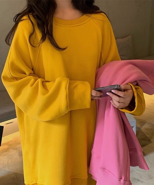 Diosfront（ディオスフロント）の「オーバーサイズ裏起毛トレーナー（スウェット・レディース・グリーン/ブルー/イエロー/ピンク・FREE）」の22枚目の写真