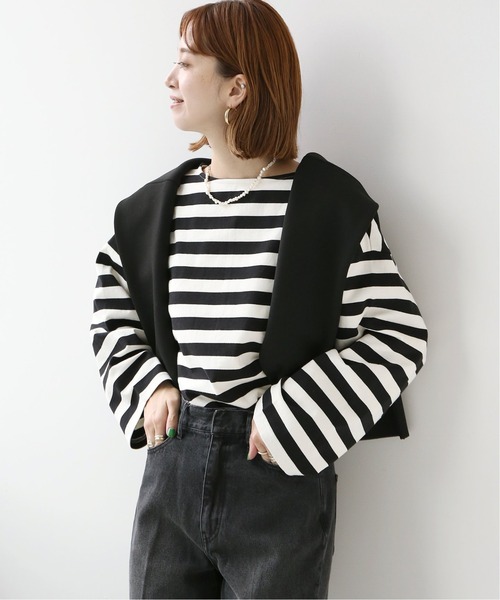 Simplicite（サンプリシテ）の「バスクボーダースリットプルオーバー（Tシャツ/カットソー・レディース・ブラック/ピンク・FREE）」の9枚目の写真