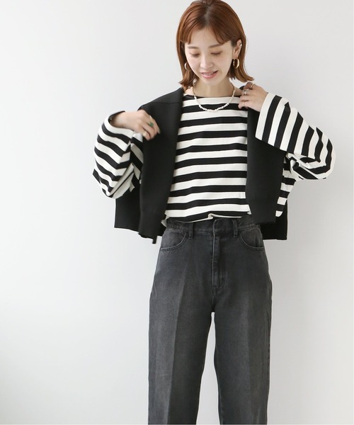 Simplicite（サンプリシテ）の「バスクボーダースリットプルオーバー（Tシャツ/カットソー・レディース・ブラック/ピンク・FREE）」の21枚目の写真