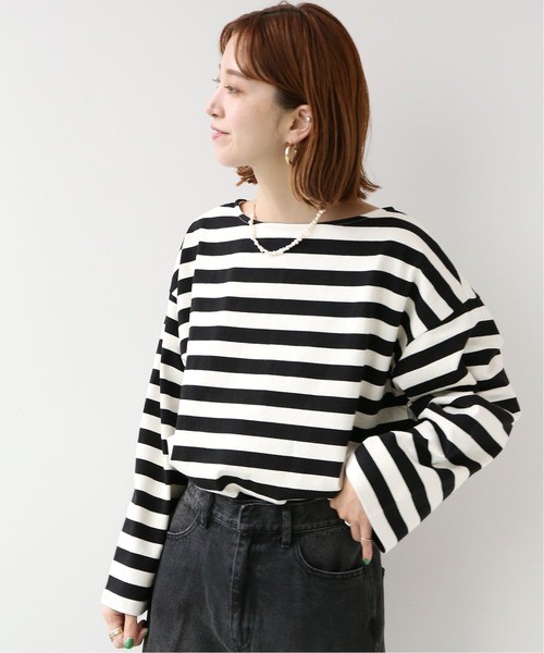 Simplicite（サンプリシテ）の「バスクボーダースリットプルオーバー（Tシャツ/カットソー・レディース・ブラック/ピンク・FREE）」の15枚目の写真