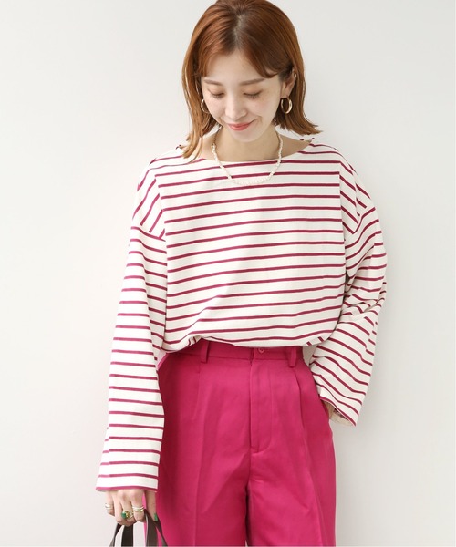 Simplicite（サンプリシテ）の「バスクボーダースリットプルオーバー（Tシャツ/カットソー・レディース・ブラック/ピンク・FREE）」の10枚目の写真