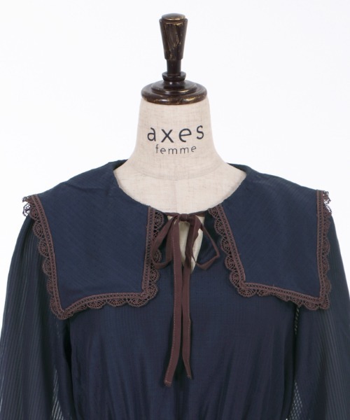 axesネイビー セーラー襟 ワンピース タイ付き×セーラー襟ワンピース | outlet | axes femme online shop