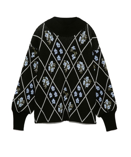 FURFUR フラワーグリッドセーター ブラック　フリーサイズ　花柄 FURFUR（ファーファー）の「フラワーグリッドセーター（ニット