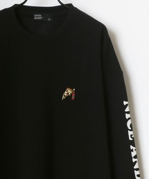 Lazar（ラザル）の「Pizza ＆ Hamburger 別注 裏起毛 ビッグシルエット ワンポイント 刺繍 袖プリント スウェット トレーナー（スウェット・メンズ）」