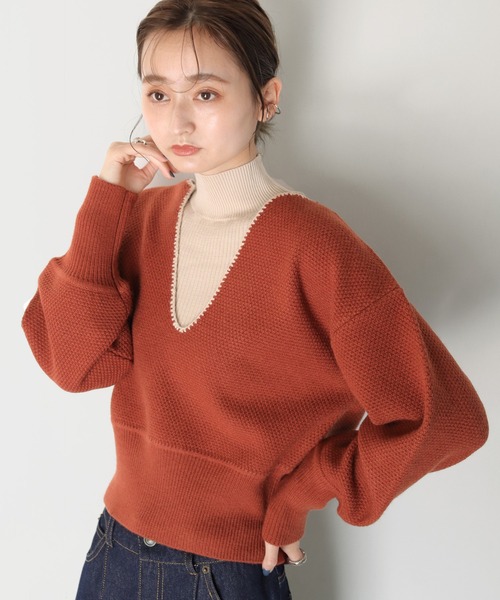 CLEIO（クレイオ）の「【CLEIO】Uネックステッチニット（ニット/セーター・レディース・ブラック/アイボリー/テラコッタ・FREE）」の3枚目の写真