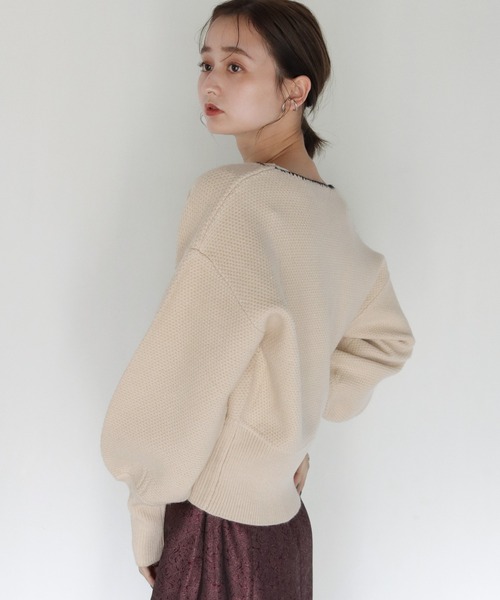 CLEIO（クレイオ）の「【CLEIO】Uネックステッチニット（ニット/セーター・レディース・ブラック/アイボリー/テラコッタ・FREE）」の10枚目の写真