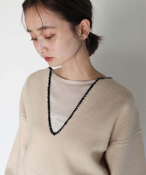 CLEIO（クレイオ）の「【CLEIO】Uネックステッチニット（ニット/セーター・レディース・ブラック/アイボリー/テラコッタ・FREE）」の12枚目の写真