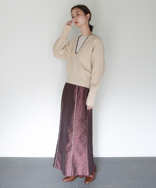 CLEIO（クレイオ）の「【CLEIO】Uネックステッチニット（ニット/セーター・レディース・ブラック/アイボリー/テラコッタ・FREE）」の14枚目の写真