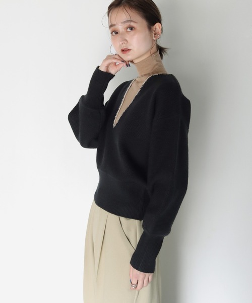 CLEIO（クレイオ）の「【CLEIO】Uネックステッチニット（ニット/セーター・レディース・ブラック/アイボリー/テラコッタ・FREE）」の21枚目の写真