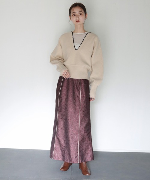 CLEIO（クレイオ）の「【CLEIO】Uネックステッチニット（ニット/セーター・レディース・ブラック/アイボリー/テラコッタ・FREE）」の13枚目の写真