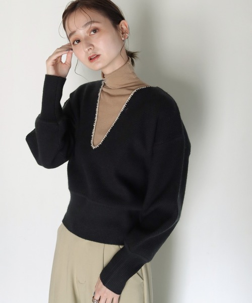 CLEIO（クレイオ）の「【CLEIO】Uネックステッチニット（ニット/セーター・レディース・ブラック/アイボリー/テラコッタ・FREE）」の16枚目の写真