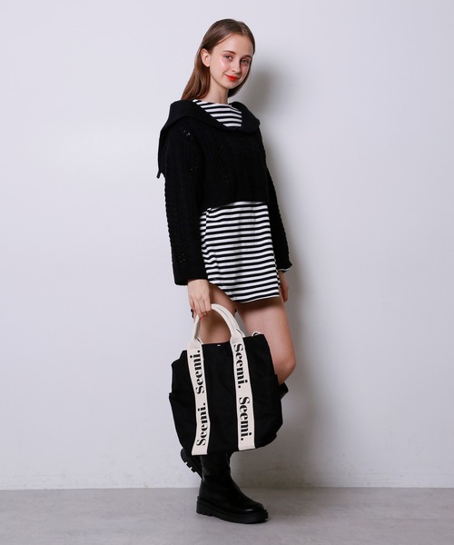 Seemi. byNICECLAUP( シーミーバイナイスクラップ)の「Seemi.ロゴトートバッグ(ショルダーバッグ・レディース・アイボリー/ピンク/ブラック/キナリ・FREE)」の9枚目の写真